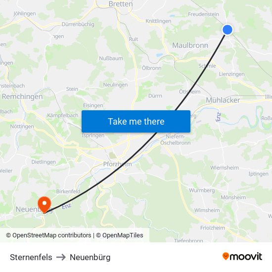 Sternenfels to Neuenbürg map