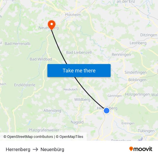 Herrenberg to Neuenbürg map