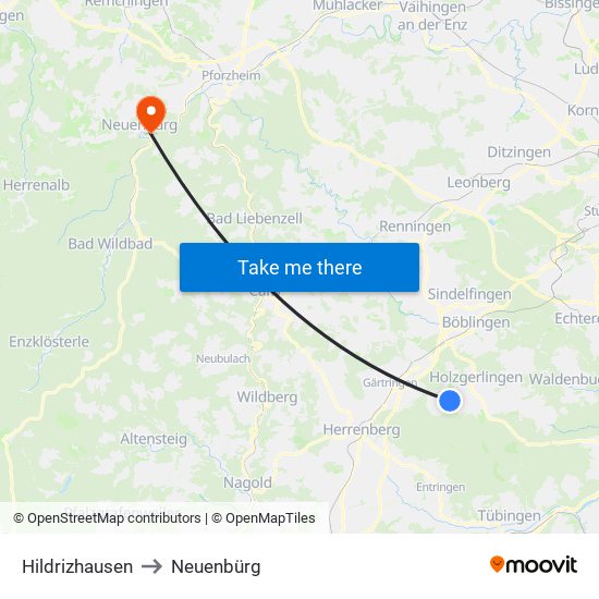 Hildrizhausen to Neuenbürg map