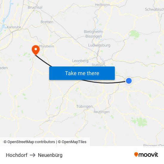 Hochdorf to Neuenbürg map