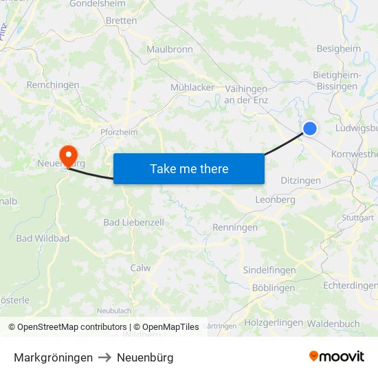 Markgröningen to Neuenbürg map
