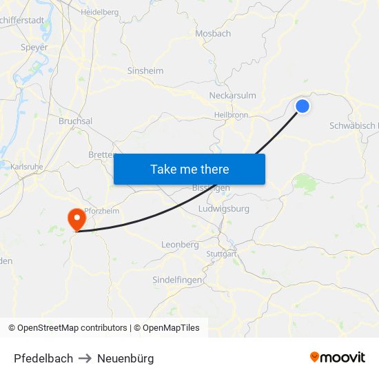 Pfedelbach to Neuenbürg map