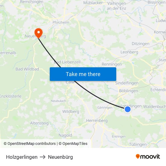 Holzgerlingen to Neuenbürg map