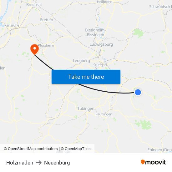 Holzmaden to Neuenbürg map