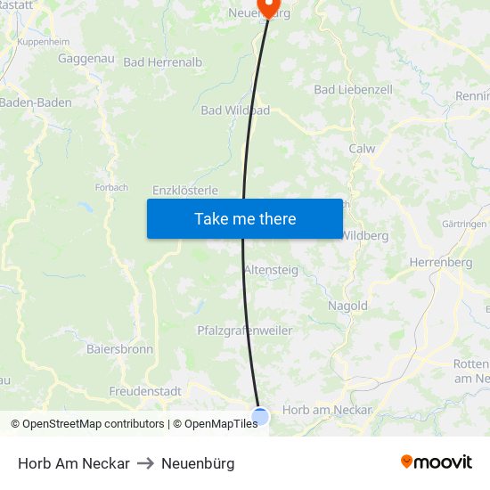 Horb Am Neckar to Neuenbürg map