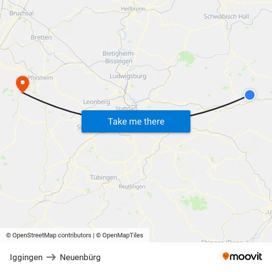 Iggingen to Neuenbürg map