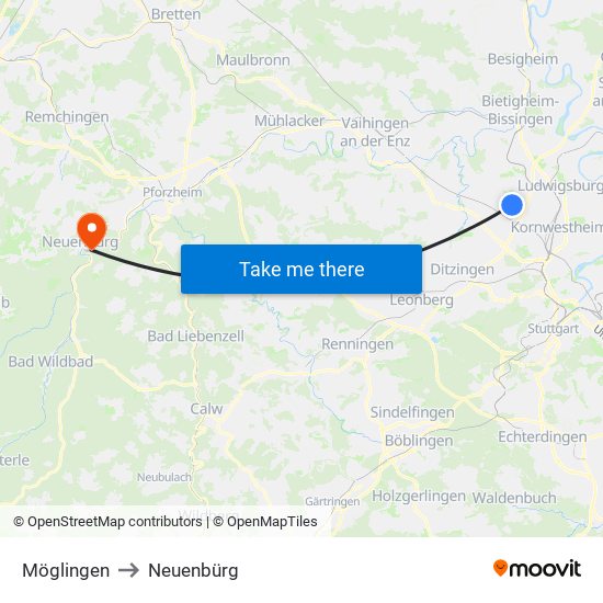 Möglingen to Neuenbürg map