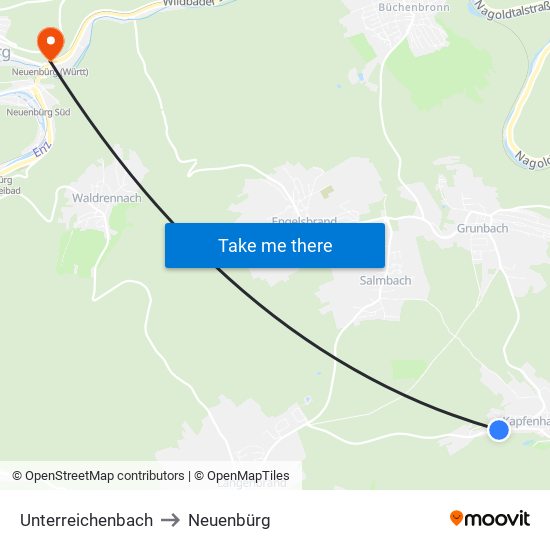 Unterreichenbach to Neuenbürg map