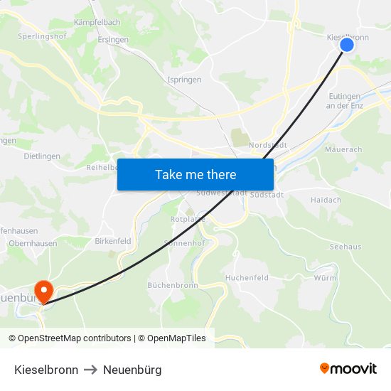 Kieselbronn to Neuenbürg map