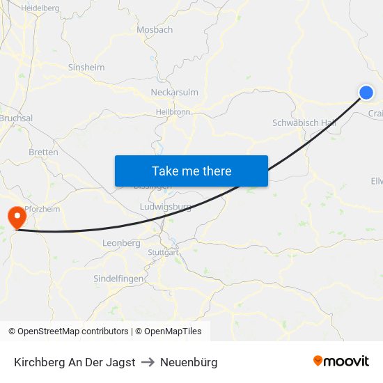 Kirchberg An Der Jagst to Neuenbürg map