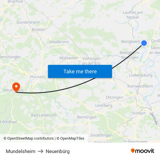 Mundelsheim to Neuenbürg map