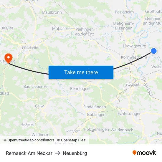 Remseck Am Neckar to Neuenbürg map