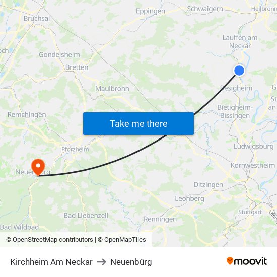 Kirchheim Am Neckar to Neuenbürg map