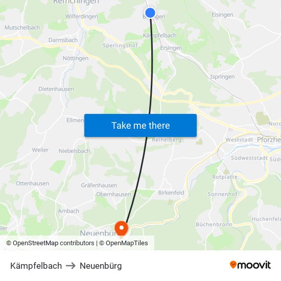 Kämpfelbach to Neuenbürg map