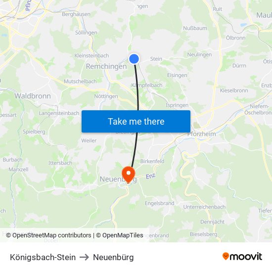 Königsbach-Stein to Neuenbürg map