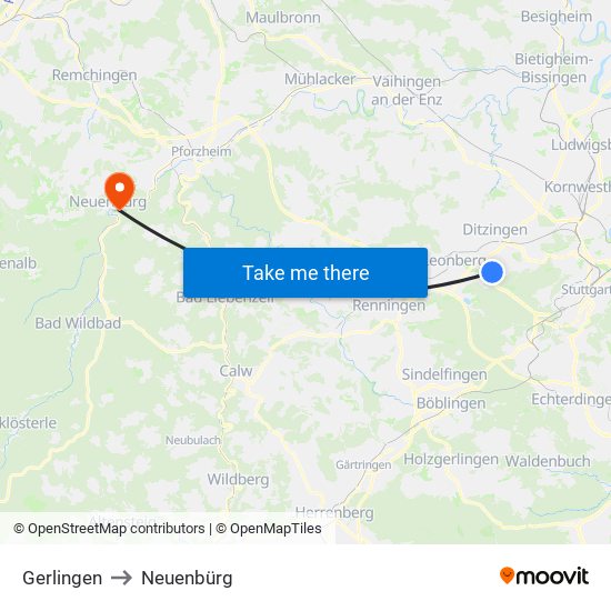 Gerlingen to Neuenbürg map