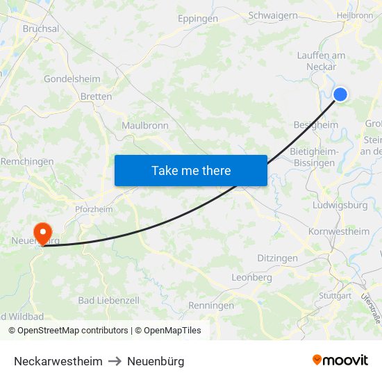 Neckarwestheim to Neuenbürg map