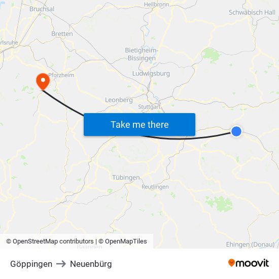 Göppingen to Neuenbürg map