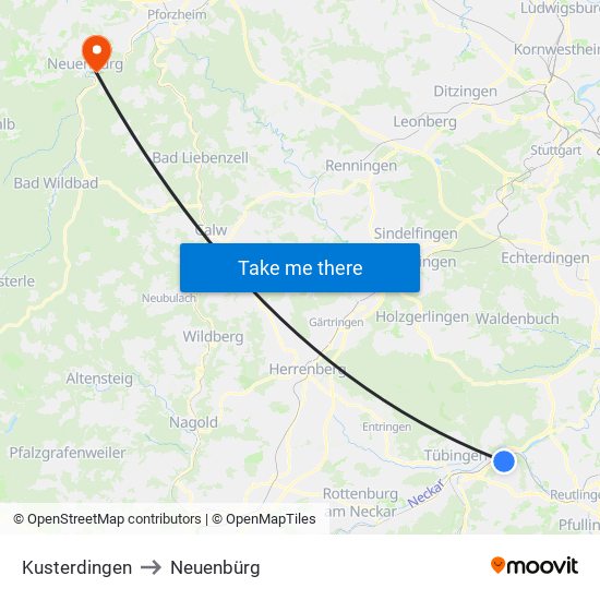 Kusterdingen to Neuenbürg map