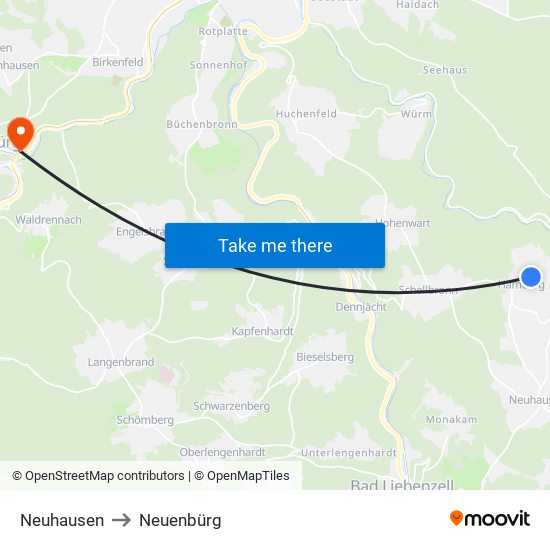 Neuhausen to Neuenbürg map
