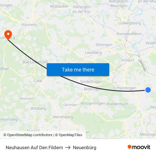 Neuhausen Auf Den Fildern to Neuenbürg map