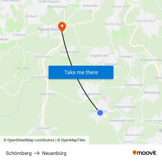 Schömberg to Neuenbürg map