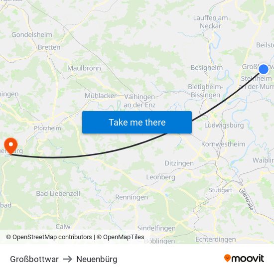 Großbottwar to Neuenbürg map