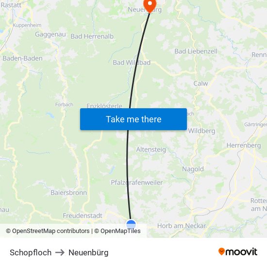Schopfloch to Neuenbürg map