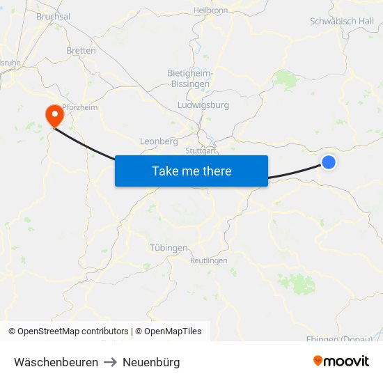 Wäschenbeuren to Neuenbürg map