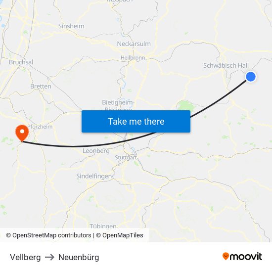 Vellberg to Neuenbürg map