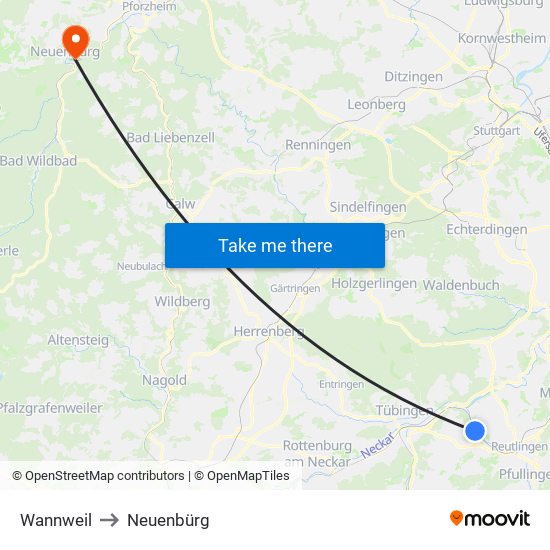 Wannweil to Neuenbürg map