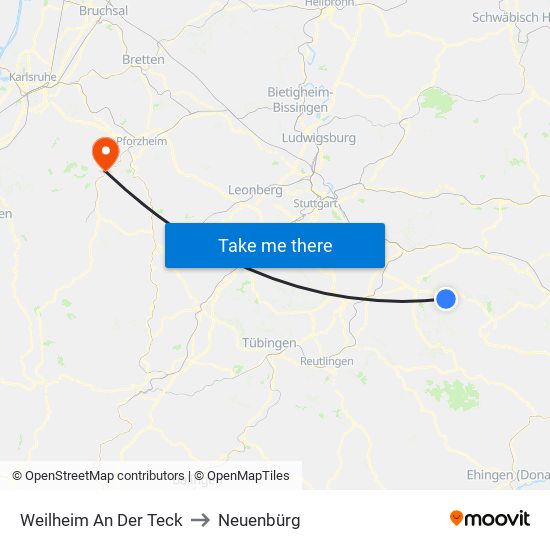 Weilheim An Der Teck to Neuenbürg map