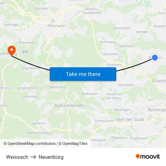 Weissach to Neuenbürg map
