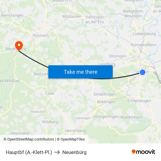 Hauptbf (A.-Klett-Pl.) to Neuenbürg map