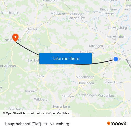 Hauptbahnhof (Tief) to Neuenbürg map