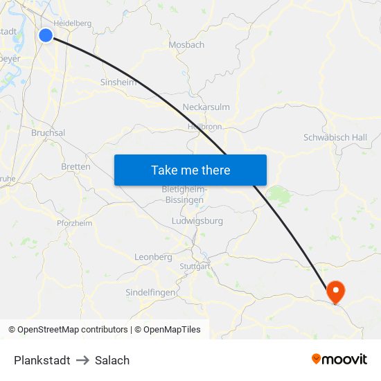 Plankstadt to Salach map