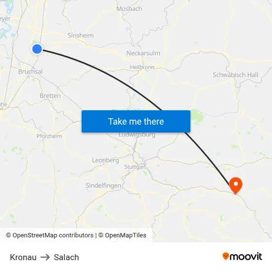 Kronau to Salach map