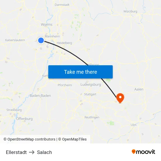 Ellerstadt to Salach map