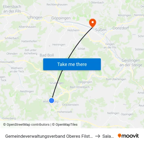 Gemeindeverwaltungsverband Oberes Filstal to Salach map