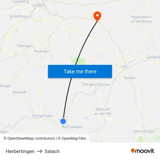Herbertingen to Salach map