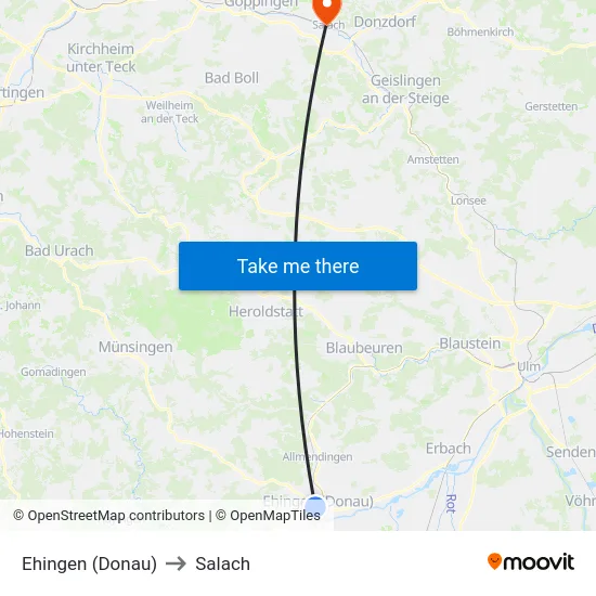 Ehingen (Donau) to Salach map