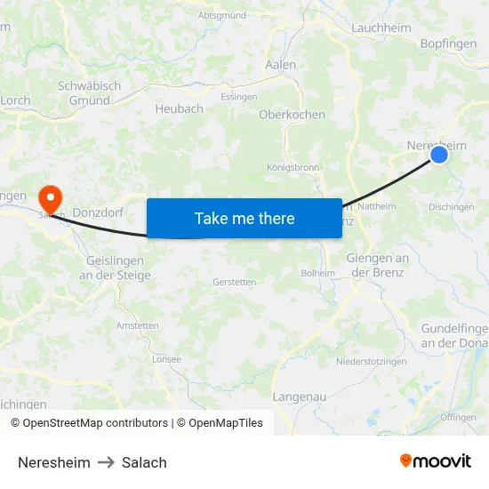 Neresheim to Salach map