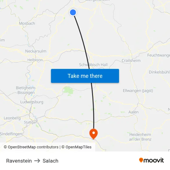 Ravenstein to Salach map