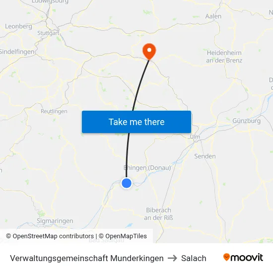 Verwaltungsgemeinschaft Munderkingen to Salach map
