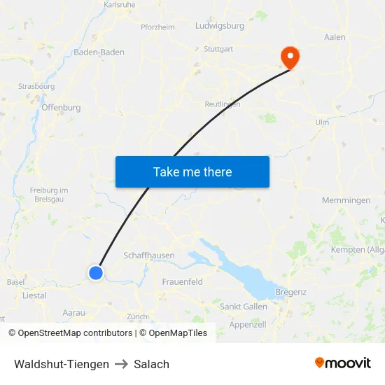 Waldshut-Tiengen to Salach map