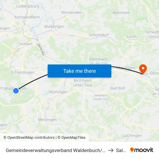 Gemeindeverwaltungsverband Waldenbuch/Steinenbronn to Salach map
