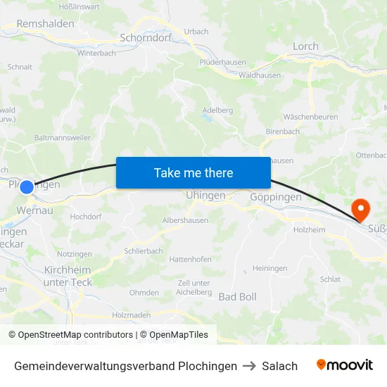 Gemeindeverwaltungsverband Plochingen to Salach map