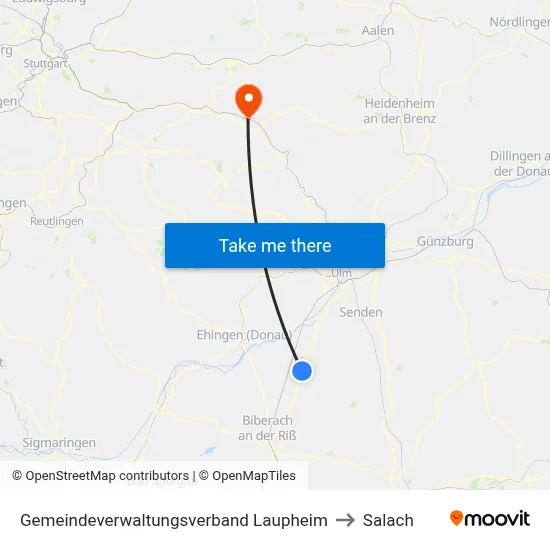 Gemeindeverwaltungsverband Laupheim to Salach map