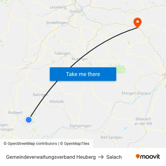 Gemeindeverwaltungsverband Heuberg to Salach map