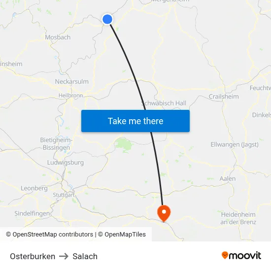 Osterburken to Salach map